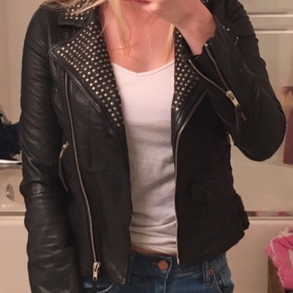 all saints studded leather jacket